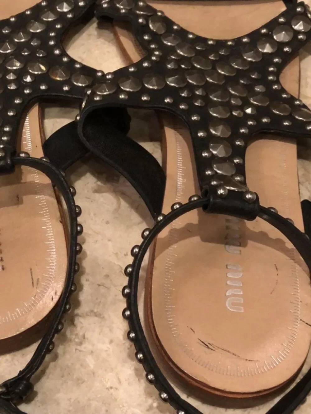 Vintage Miu Miu strappy studded cutout starfish leather flat gladiator sandal